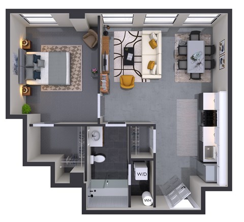 Floor plan for 1 bed, 1 bath, 558 sqft